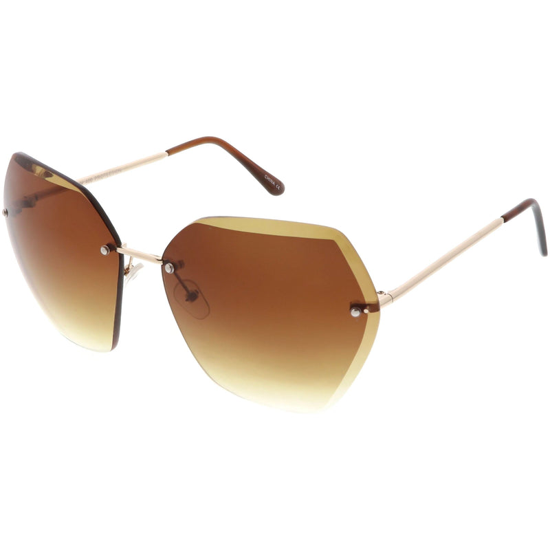 zeroUV Oversize Rimless Beveled Gradient Lens Geometric Sunglasses C438 Sunglasses White Smoke Gold / Grey Gradient,Gold / Amber,Gold / Pink Gradient,Silver / Blue Gradient,Silver / Grey Gradient