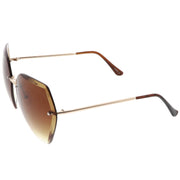 zeroUV Oversize Rimless Beveled Gradient Lens Geometric Sunglasses C438 Sunglasses White Smoke Gold / Grey Gradient,Gold / Amber,Gold / Pink Gradient,Silver / Blue Gradient,Silver / Grey Gradient