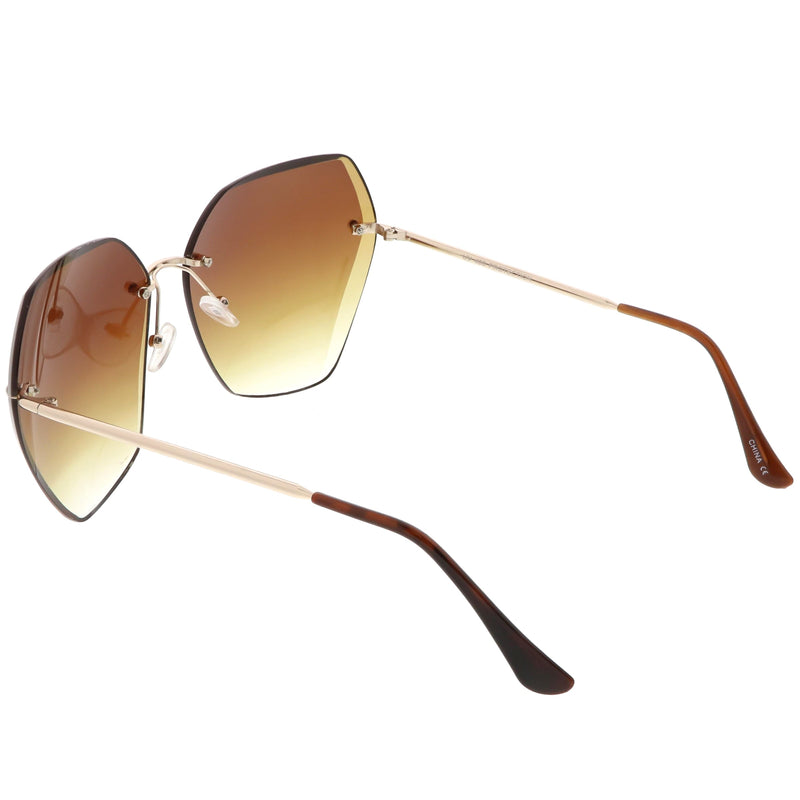 zeroUV Oversize Rimless Beveled Gradient Lens Geometric Sunglasses C438 Sunglasses White Smoke Gold / Grey Gradient,Gold / Amber,Gold / Pink Gradient,Silver / Blue Gradient,Silver / Grey Gradient