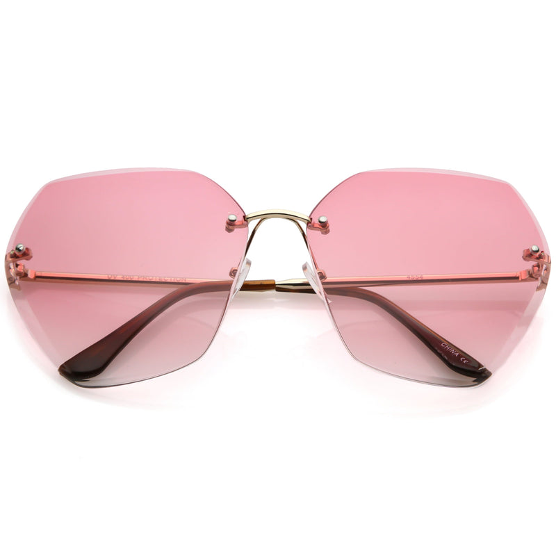 zeroUV Oversize Rimless Beveled Gradient Lens Geometric Sunglasses C438 Sunglasses White Smoke Gold / Pink Gradient
