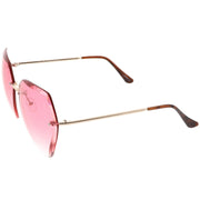 zeroUV Oversize Rimless Beveled Gradient Lens Geometric Sunglasses C438 Sunglasses White Smoke Gold / Grey Gradient,Gold / Amber,Gold / Pink Gradient,Silver / Blue Gradient,Silver / Grey Gradient