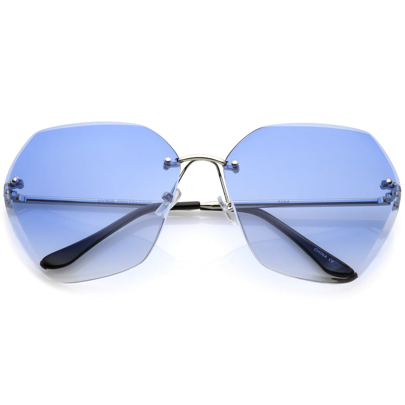 zeroUV Oversize Rimless Beveled Gradient Lens Geometric Sunglasses C438 Sunglasses White Smoke Silver / Blue Gradient