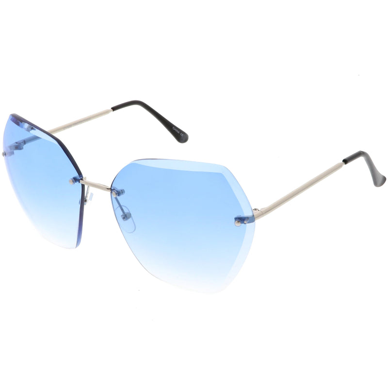 zeroUV Oversize Rimless Beveled Gradient Lens Geometric Sunglasses C438 Sunglasses White Smoke Gold / Grey Gradient,Gold / Amber,Gold / Pink Gradient,Silver / Blue Gradient,Silver / Grey Gradient