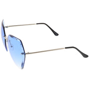 zeroUV Oversize Rimless Beveled Gradient Lens Geometric Sunglasses C438 Sunglasses White Smoke Gold / Grey Gradient,Gold / Amber,Gold / Pink Gradient,Silver / Blue Gradient,Silver / Grey Gradient