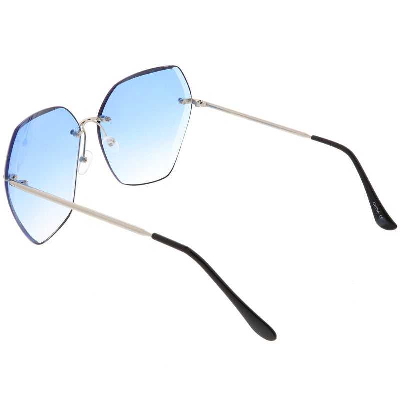 zeroUV Oversize Rimless Beveled Gradient Lens Geometric Sunglasses C438 Sunglasses White Smoke Gold / Grey Gradient,Gold / Amber,Gold / Pink Gradient,Silver / Blue Gradient,Silver / Grey Gradient