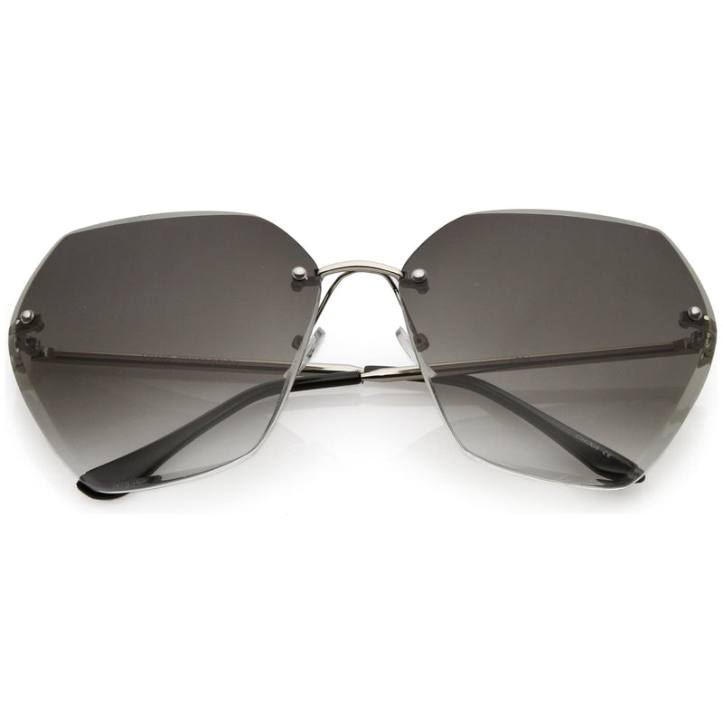 zeroUV Oversize Rimless Beveled Gradient Lens Geometric Sunglasses C438 Sunglasses White Smoke Silver / Grey Gradient
