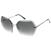 zeroUV Oversize Rimless Beveled Gradient Lens Geometric Sunglasses C438 Sunglasses White Smoke Gold / Grey Gradient,Gold / Amber,Gold / Pink Gradient,Silver / Blue Gradient,Silver / Grey Gradient