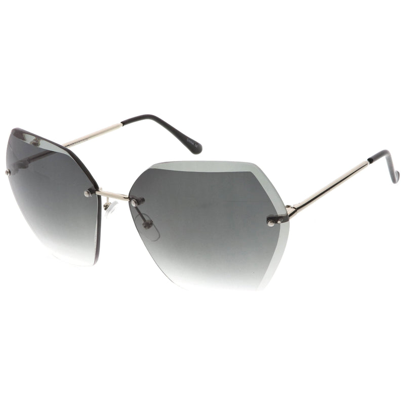zeroUV Oversize Rimless Beveled Gradient Lens Geometric Sunglasses C438 Sunglasses White Smoke Gold / Grey Gradient,Gold / Amber,Gold / Pink Gradient,Silver / Blue Gradient,Silver / Grey Gradient