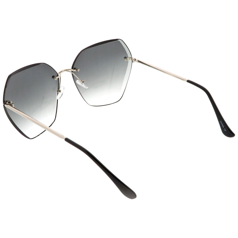 zeroUV Oversize Rimless Beveled Gradient Lens Geometric Sunglasses C438 Sunglasses White Smoke Gold / Grey Gradient,Gold / Amber,Gold / Pink Gradient,Silver / Blue Gradient,Silver / Grey Gradient