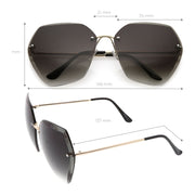 zeroUV Oversize Rimless Beveled Gradient Lens Geometric Sunglasses C438 Sunglasses White Smoke Gold / Grey Gradient,Gold / Amber,Gold / Pink Gradient,Silver / Blue Gradient,Silver / Grey Gradient