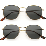 zeroUV Retro Modern Geometric Hexagon Frame Dapper Sunglasses C455 Sunglasses White Smoke Gold Smoke (2-pack)
