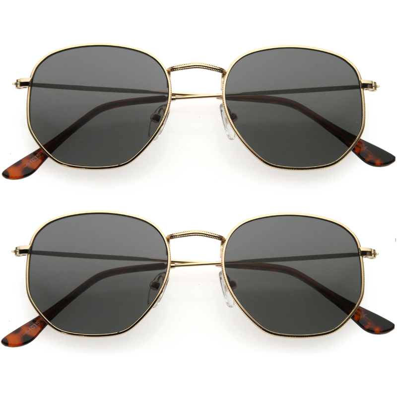 zeroUV Retro Modern Geometric Hexagon Frame Dapper Sunglasses C455 Sunglasses White Smoke Gold Smoke (2-pack)