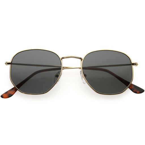 zeroUV Retro Modern Geometric Hexagon Frame Dapper Sunglasses C455 Sunglasses White Smoke Gold Green,Gold Brown,Silver Smoke,Black Green,Gold Smoke,Gold Smoke (2-pack)