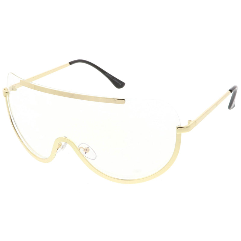 zeroUV Oversize Semi Rimless Metal Trim Shield Blue Light Glasses C460 Glasses White Smoke Gold / Clear,Silver / Clear