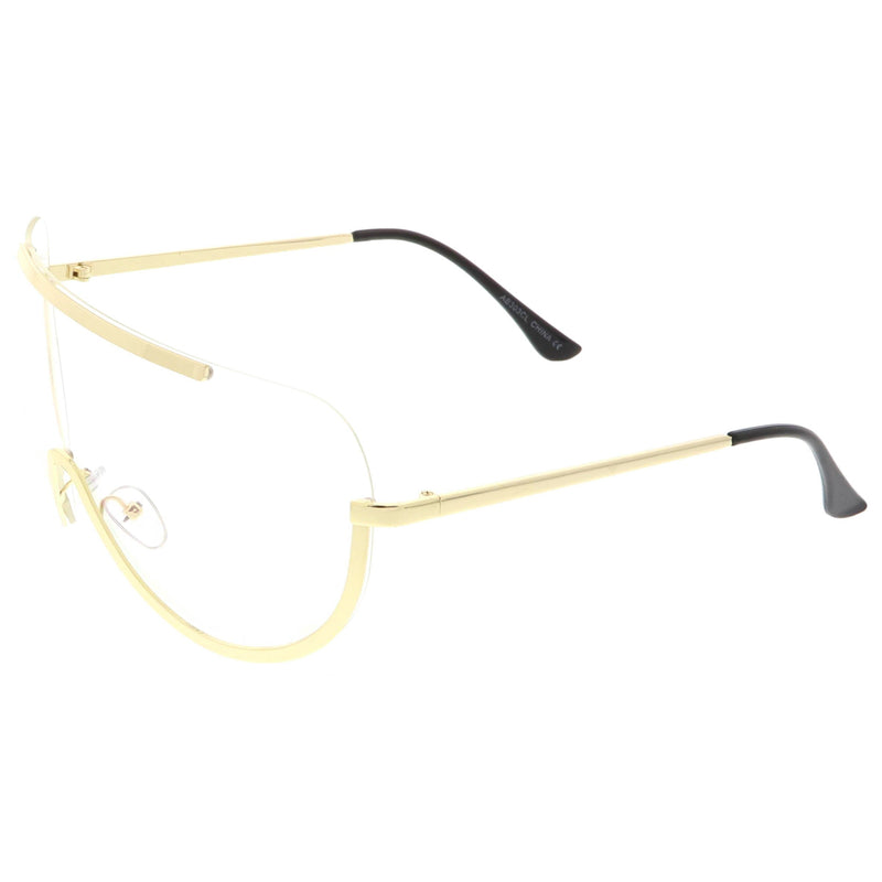 zeroUV Oversize Semi Rimless Metal Trim Shield Blue Light Glasses C460 Glasses White Smoke Gold / Clear,Silver / Clear