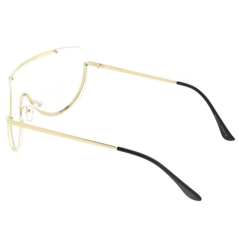 zeroUV Oversize Semi Rimless Metal Trim Shield Blue Light Glasses C460 Glasses White Smoke Gold / Clear,Silver / Clear