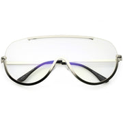 zeroUV Oversize Semi Rimless Metal Trim Shield Blue Light Glasses C460 Glasses White Smoke Silver / Clear