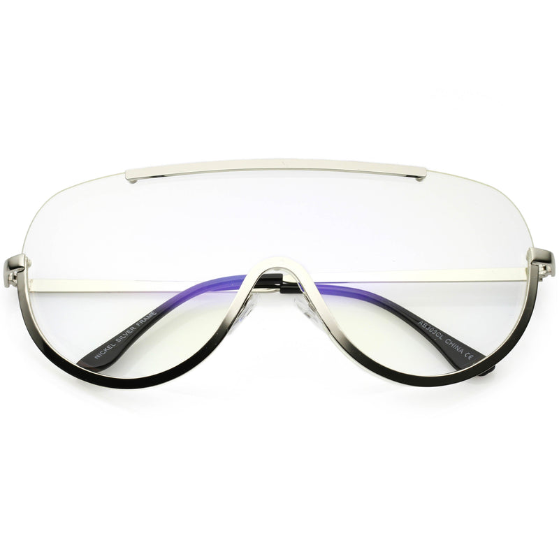 zeroUV Oversize Semi Rimless Metal Trim Shield Blue Light Glasses C460 Glasses White Smoke Silver / Clear