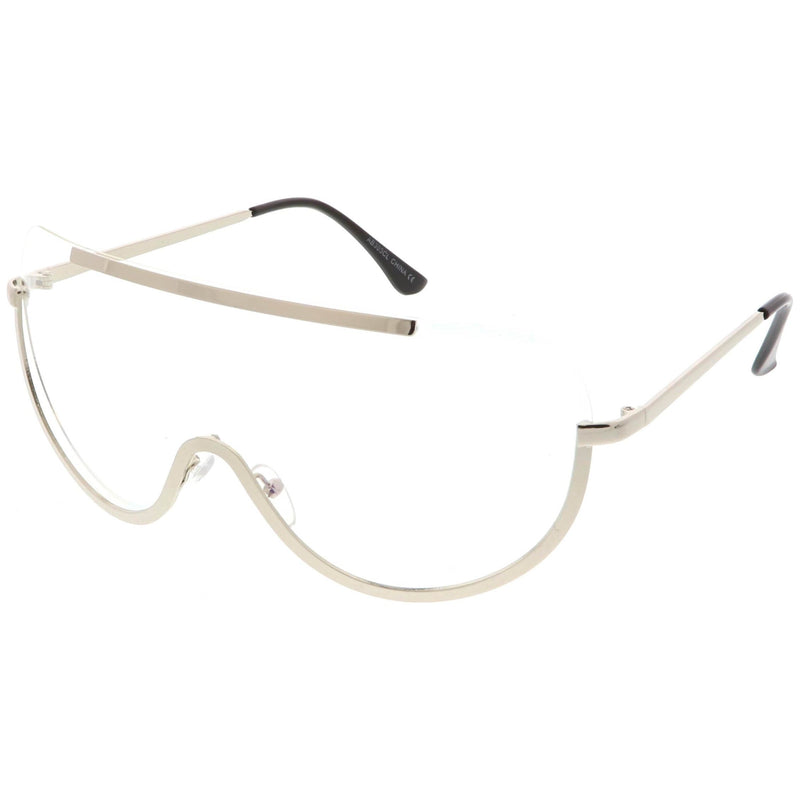 zeroUV Oversize Semi Rimless Metal Trim Shield Blue Light Glasses C460 Glasses White Smoke Gold / Clear,Silver / Clear