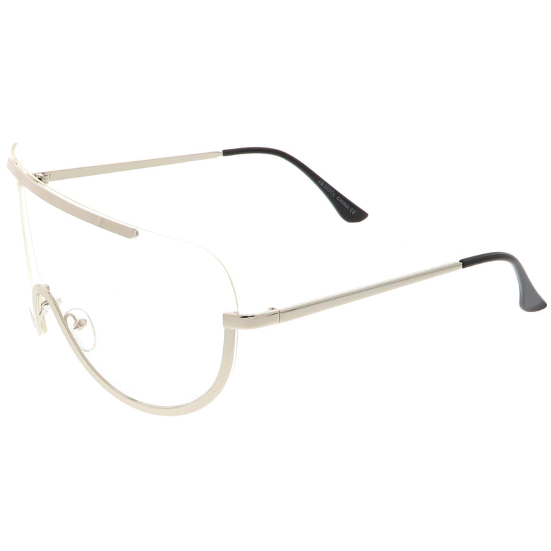 zeroUV Oversize Semi Rimless Metal Trim Shield Blue Light Glasses C460 Glasses White Smoke Gold / Clear,Silver / Clear