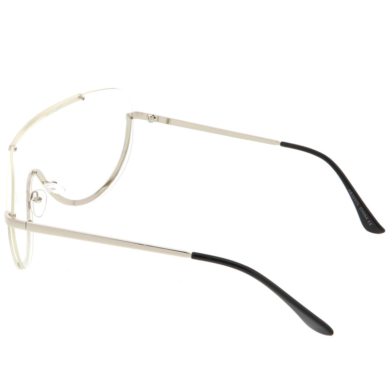 zeroUV Oversize Semi Rimless Metal Trim Shield Blue Light Glasses C460 Glasses White Smoke Gold / Clear,Silver / Clear