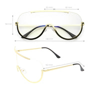 zeroUV Oversize Semi Rimless Metal Trim Shield Blue Light Glasses C460 Glasses White Smoke Gold / Clear,Silver / Clear