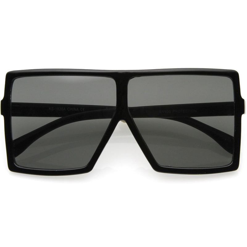 zeroUV Oversize Retro Modern Futuristic Square Aviator Sunglasses C475 Sunglasses Dim Gray Shiny Black Smoke