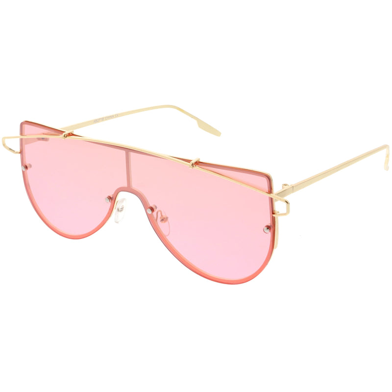 zeroUV Retro Futuristic Shield Mono Lens Color Tone Sunglasses C484 Glasses / Sunglasses White Smoke Black Red,Gold Pink,Gold Yellow,Gold Clear Tinted