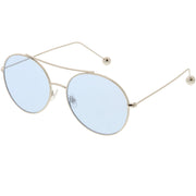 zeroUV Premium Oversize Color Oval Plat Lens Aviator Sunglasses C498 Sunglasses White Smoke Silver Blue,Gold Yellow,Silver Green,Gold Pink,Black Light Grey