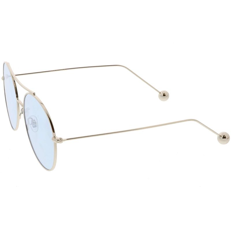 zeroUV Premium Oversize Color Oval Plat Lens Aviator Sunglasses C498 Sunglasses White Smoke Silver Blue,Gold Yellow,Silver Green,Gold Pink,Black Light Grey