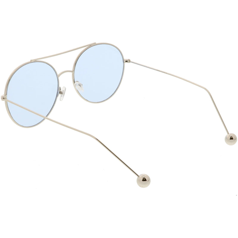 zeroUV Premium Oversize Color Oval Plat Lens Aviator Sunglasses C498 Sunglasses White Smoke Silver Blue,Gold Yellow,Silver Green,Gold Pink,Black Light Grey
