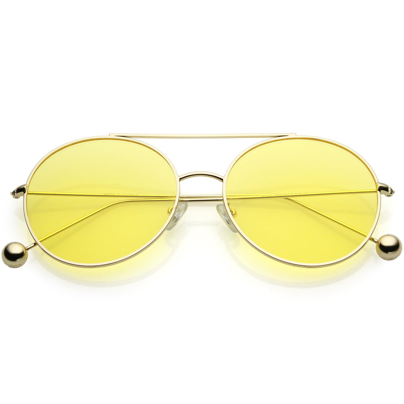 zeroUV Premium Oversize Color Oval Plat Lens Aviator Sunglasses C498 Sunglasses White Smoke Silver Blue,Gold Yellow,Silver Green,Gold Pink,Black Light Grey