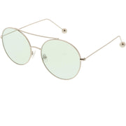 zeroUV Premium Oversize Color Oval Plat Lens Aviator Sunglasses C498 Sunglasses White Smoke Silver Blue,Gold Yellow,Silver Green,Gold Pink,Black Light Grey