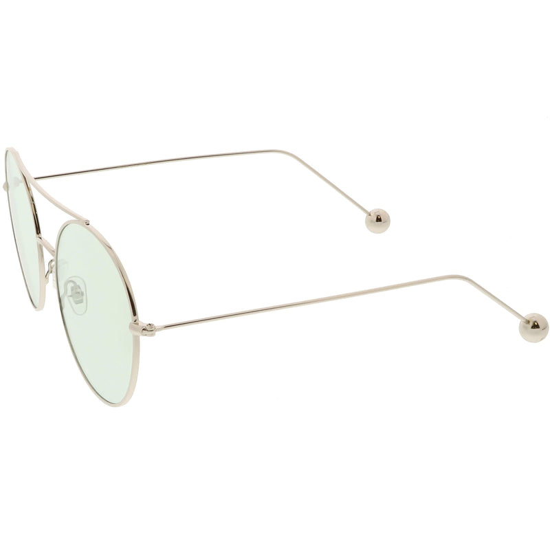 zeroUV Premium Oversize Color Oval Plat Lens Aviator Sunglasses C498 Sunglasses White Smoke Silver Blue,Gold Yellow,Silver Green,Gold Pink,Black Light Grey
