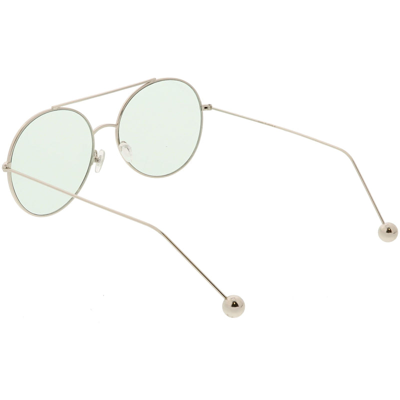zeroUV Premium Oversize Color Oval Plat Lens Aviator Sunglasses C498 Sunglasses White Smoke Silver Blue,Gold Yellow,Silver Green,Gold Pink,Black Light Grey