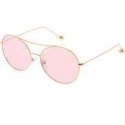 zeroUV Premium Oversize Color Oval Plat Lens Aviator Sunglasses C498 Sunglasses White Smoke Silver Blue,Gold Yellow,Silver Green,Gold Pink,Black Light Grey