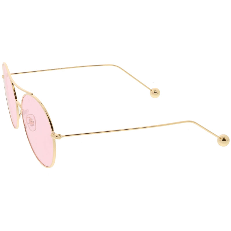 zeroUV Premium Oversize Color Oval Plat Lens Aviator Sunglasses C498 Sunglasses White Smoke Silver Blue,Gold Yellow,Silver Green,Gold Pink,Black Light Grey