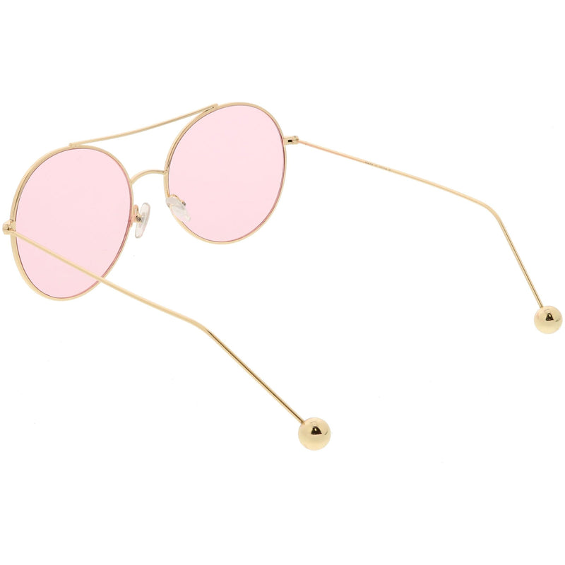 zeroUV Premium Oversize Color Oval Plat Lens Aviator Sunglasses C498 Sunglasses White Smoke Silver Blue,Gold Yellow,Silver Green,Gold Pink,Black Light Grey