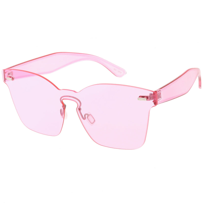 zeroUV Oversize Retro Modern Mono Futuristic Color Tone Lens Horn Rimmed Sunglasses C505 Sunglasses White Smoke Red,Smoke Clear,Yellow,Pink