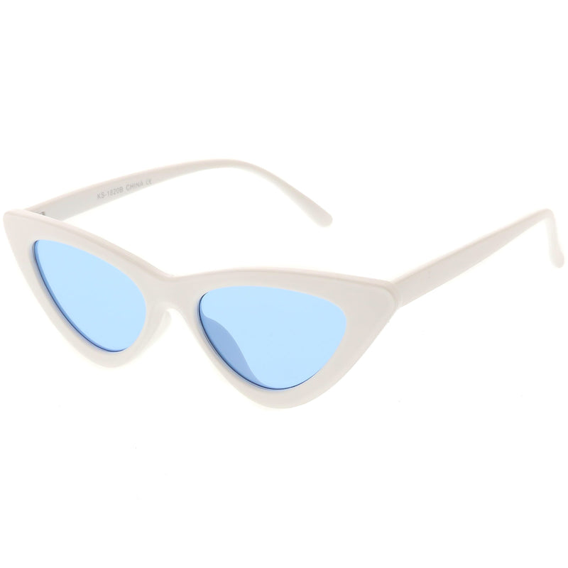zeroUV Women's Retro Side Angle Cat Eye Color Lens Sunglasses C510 Sunglasses White Smoke White Red,White Blue,White Purple,White Pink,White Green