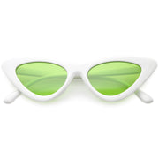 zeroUV Women's Retro Side Angle Cat Eye Color Lens Sunglasses C510 Sunglasses White Smoke White Green