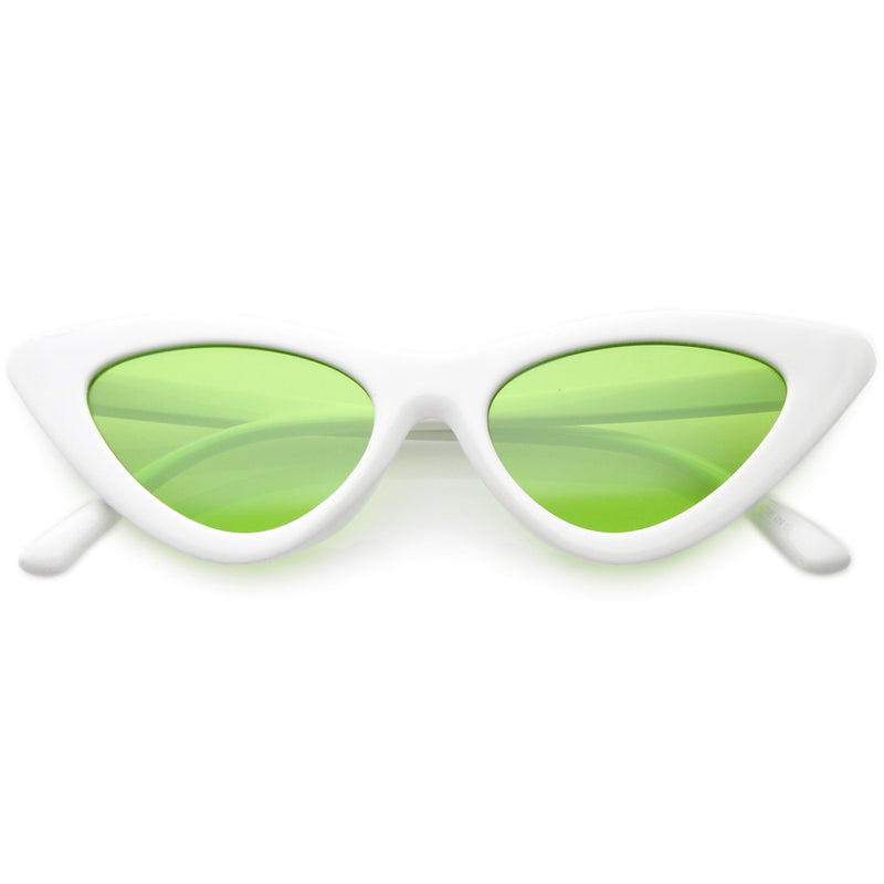 zeroUV Women's Retro Side Angle Cat Eye Color Lens Sunglasses C510 Sunglasses White Smoke White Green