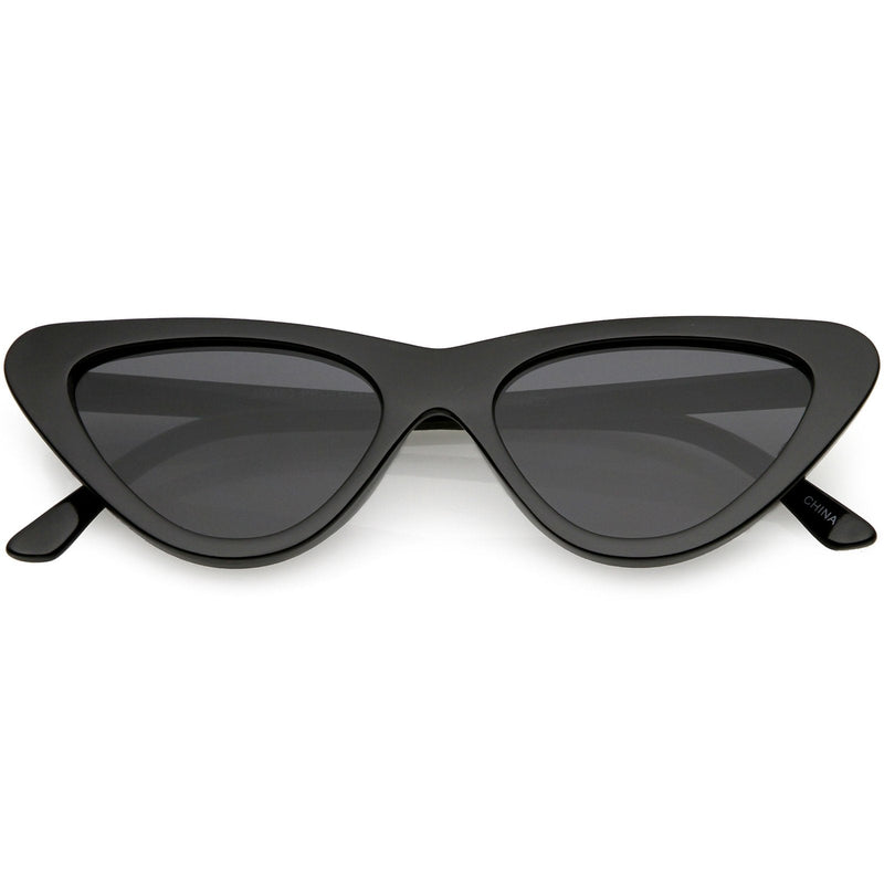 zeroUV Small Retro Slim Flat Lens Cat Eye Sunglasses - C520 Sunglasses Dark Slate Gray Shiny Black / Smoke