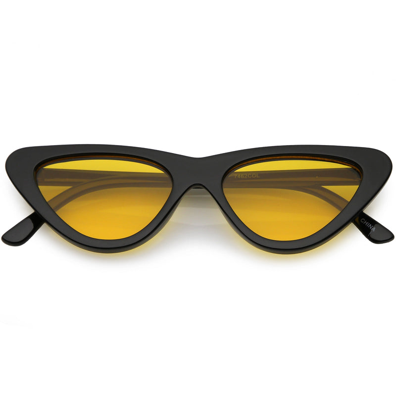 zeroUV Retro 1990's Narrow Color Tone Flat Lens Cat Eye Sunglasses C522 Sunglasses White Smoke Black Orange,Black Red,Black Blue,Black Yellow,Black Pink