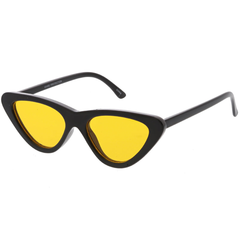 zeroUV Retro 1990's Narrow Color Tone Flat Lens Cat Eye Sunglasses C522 Sunglasses White Smoke Black Orange,Black Red,Black Blue,Black Yellow,Black Pink