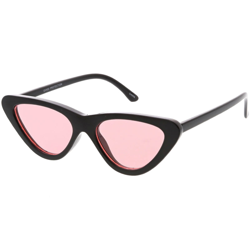 zeroUV Retro 1990's Narrow Color Tone Flat Lens Cat Eye Sunglasses C522 Sunglasses White Smoke Black Orange,Black Red,Black Blue,Black Yellow,Black Pink