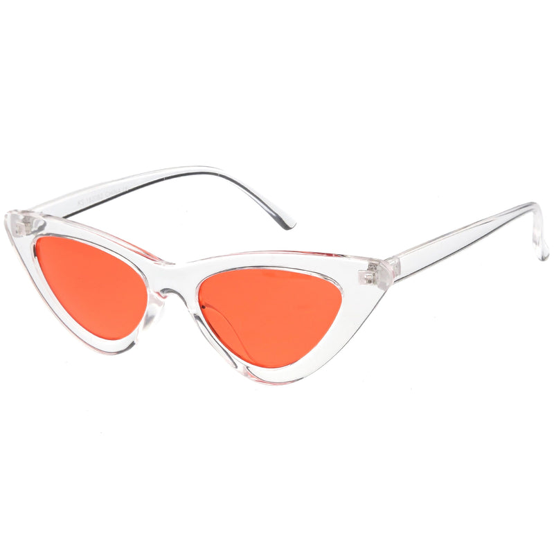 zeroUV Women's Retro 1990's Narrow Flat Color Tone Lens Cat Eye Sunglasses C524 Sunglasses White Smoke Pink Pink,Yellow Blue,Clear Purple,Clear Red,Blue Blue,Red Pink,Clear Yellow,Peach Pink Pink