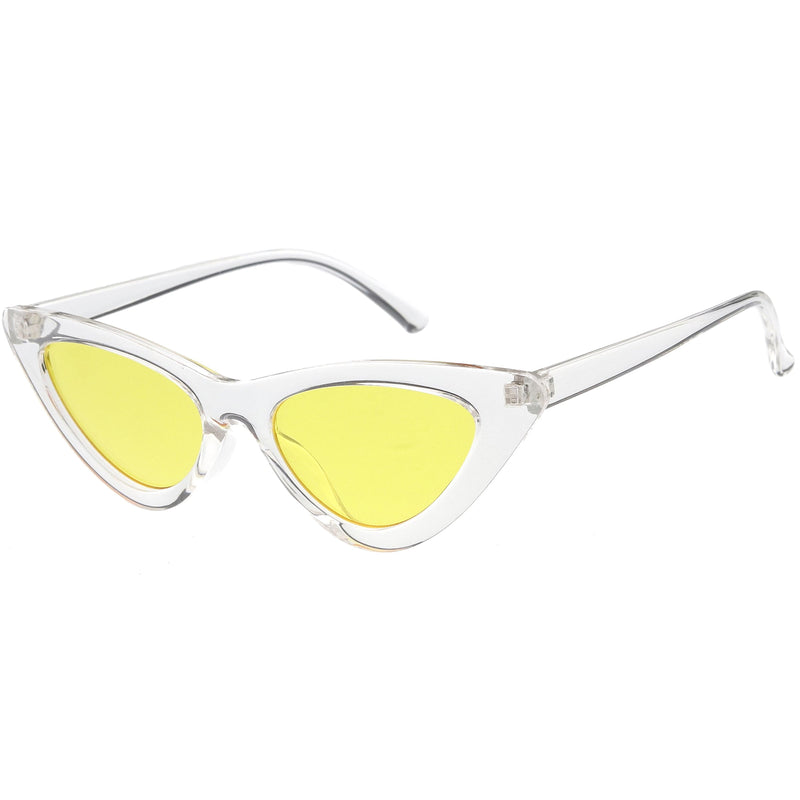 zeroUV Women's Retro 1990's Narrow Flat Color Tone Lens Cat Eye Sunglasses C524 Sunglasses White Smoke Pink Pink,Yellow Blue,Clear Purple,Clear Red,Blue Blue,Red Pink,Clear Yellow,Peach Pink Pink