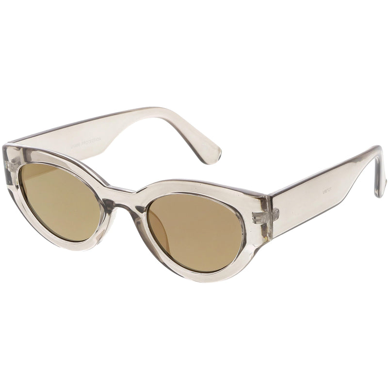 zeroUV Bold Retro Fashion Oval Mirrored Flat Lens Sunglasses C544 White Smoke Shiny Smoke Gold Mirror,Matte Black Pink Mirror,Matte Frost Blue Mirror,Shiny Black Silver Mirror,Shiny Tortoise Magenta Mirror