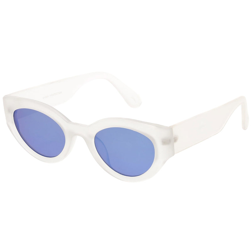 zeroUV Bold Retro Fashion Oval Mirrored Flat Lens Sunglasses C544 White Smoke Shiny Smoke Gold Mirror,Matte Black Pink Mirror,Matte Frost Blue Mirror,Shiny Black Silver Mirror,Shiny Tortoise Magenta Mirror